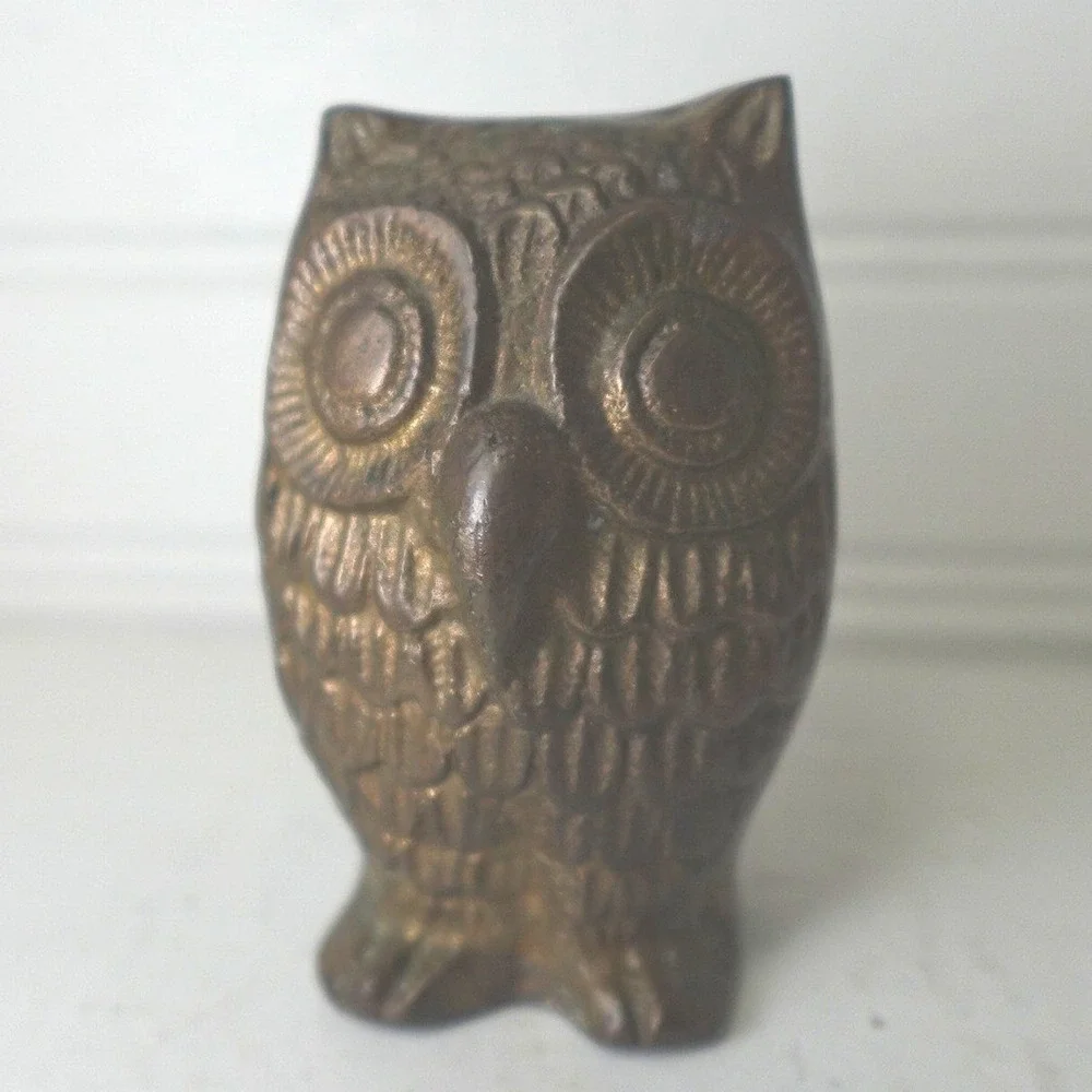 Vintage Brass Owl Paperweight 3 inch Solid 5 ounce‎ Home Office Bird Decor